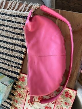 Bright Pink Leather Shoulder Bag with Gold-Tone Hardware